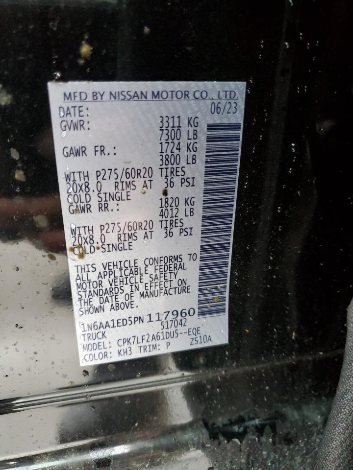 2023 NISSAN TITAN SV VIN:1N6AA1ED5PN117960