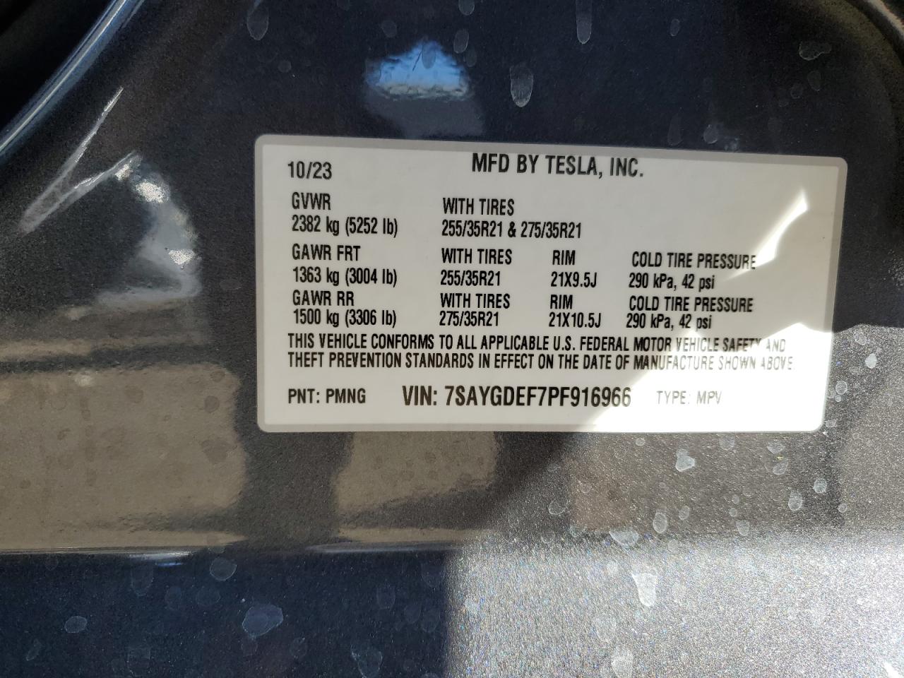 2023 TESLA MODEL Y  VIN:7SAYGDEF7PF916966