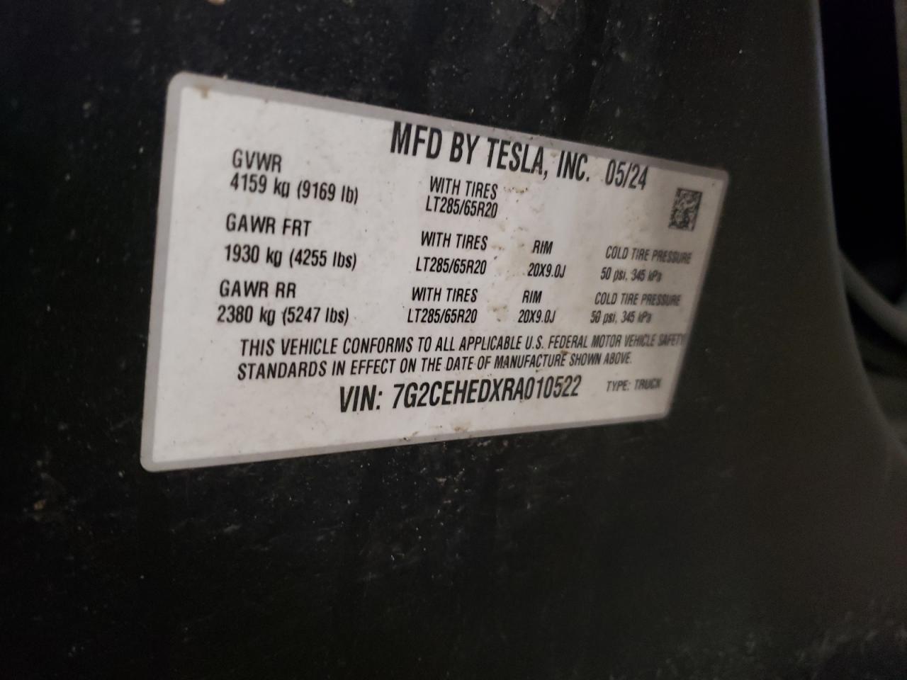 2024 TESLA CYBERTRUCK  VIN:7G2CEHEDXRA010522