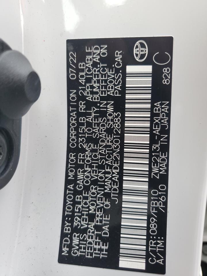 2022 TOYOTA COROLLA LE VIN:JTDEAMDE2N3012883