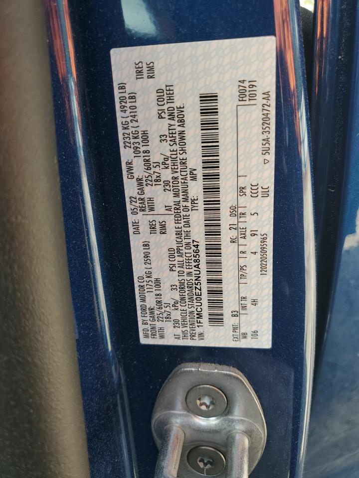 2022 FORD ESCAPE SE VIN:1FMCU0EZ5NUA85647