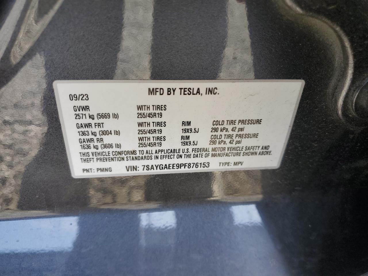 2023 TESLA MODEL Y  VIN:7SAYGAEE9PF876153