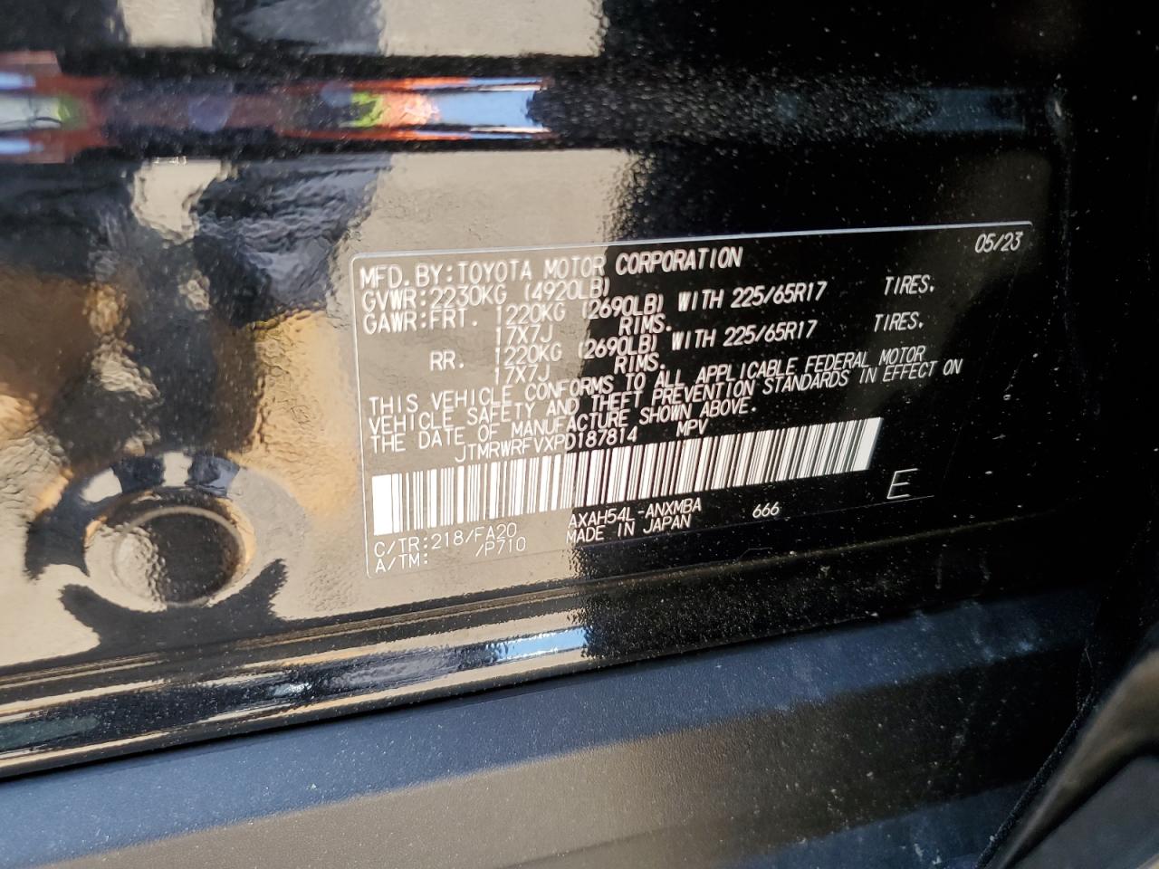 2023 TOYOTA RAV4 XLE VIN:JTMRWRFVXPD187814