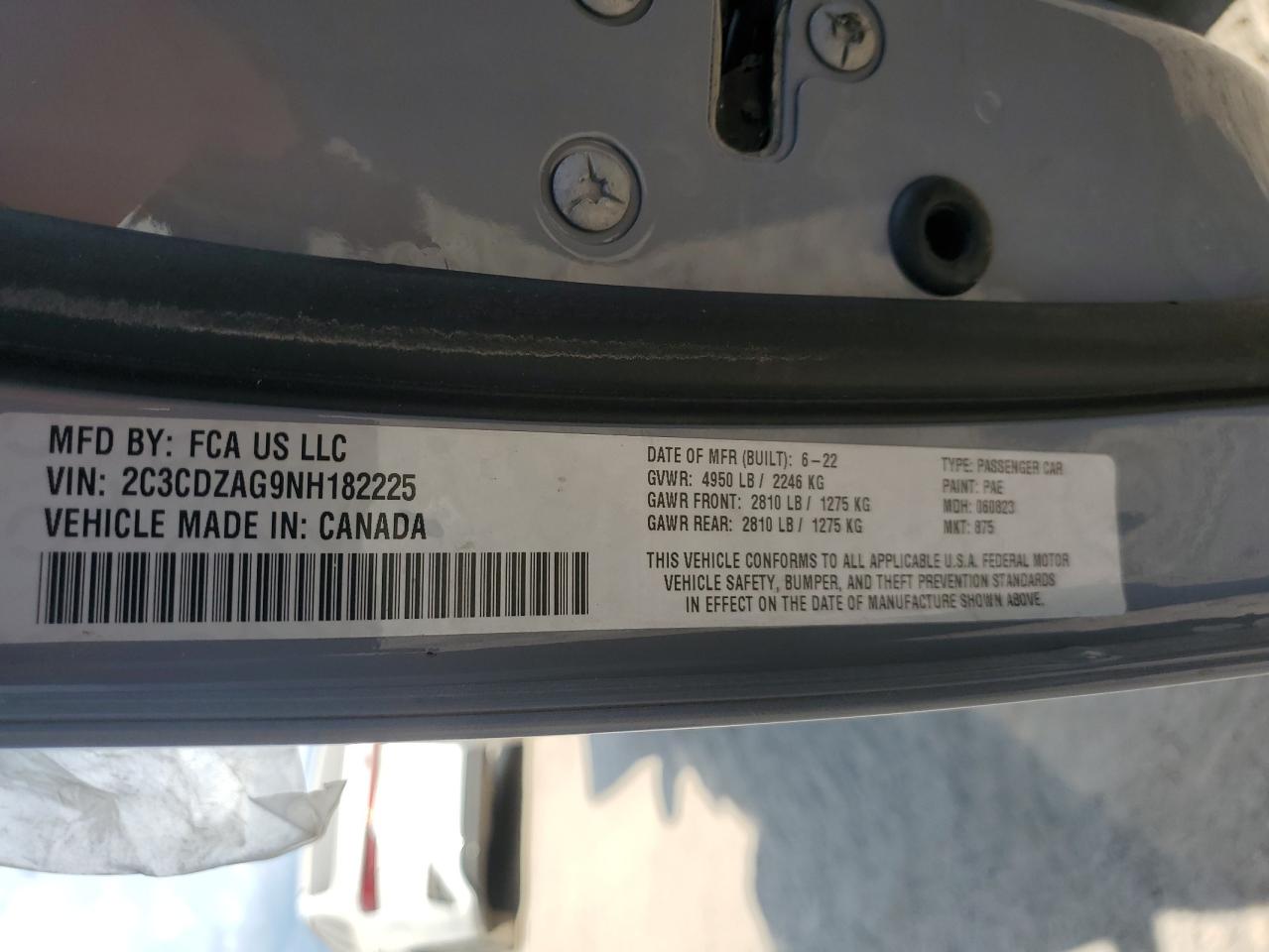 2022 DODGE CHALLENGER SXT VIN:2C3CDZAG9NH182225