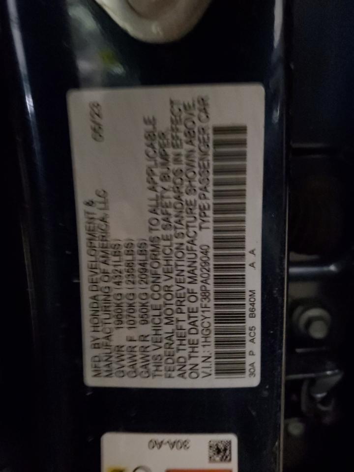 2023 HONDA ACCORD EX VIN:1HGCY1F38PA029040