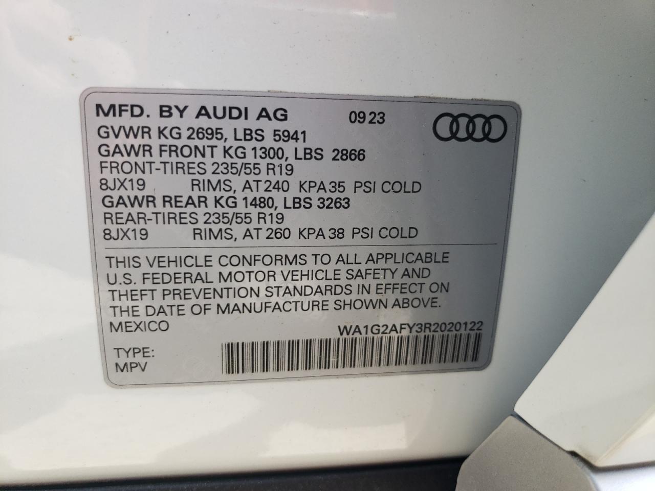 2024 AUDI Q5 E PREMIUM 55 VIN:WA1G2AFY3R2020122