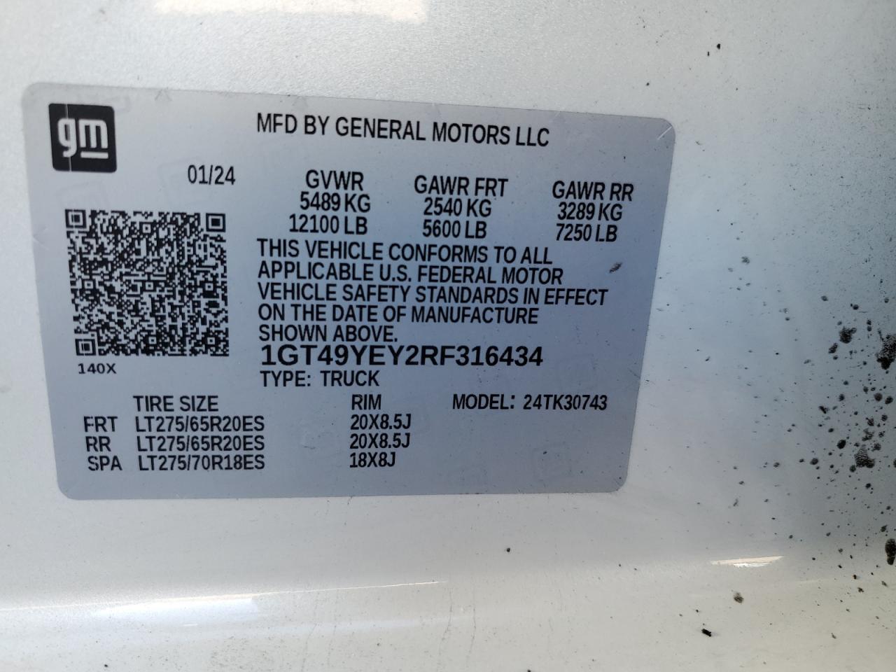 2024 GMC SIERRA K3500 DENALI ULTIMATE VIN:1GT49YEY2RF316434