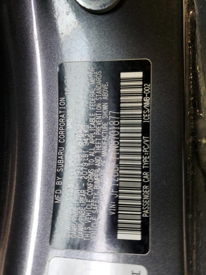 2022 SUBARU BRZ LIMITED VIN:YV1672MK4A2171735