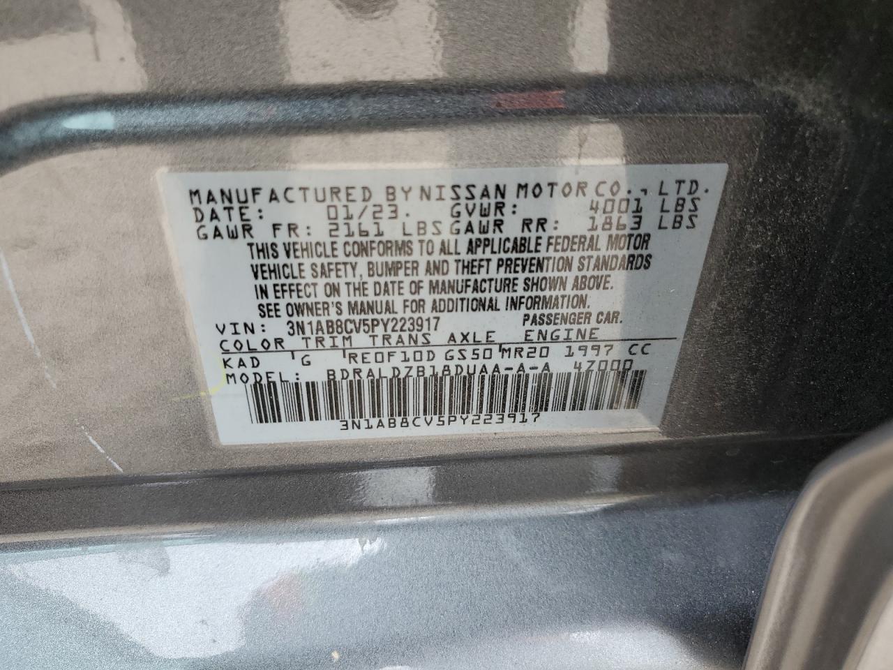 2023 NISSAN SENTRA SV VIN:3N1AB8CV5PY223917