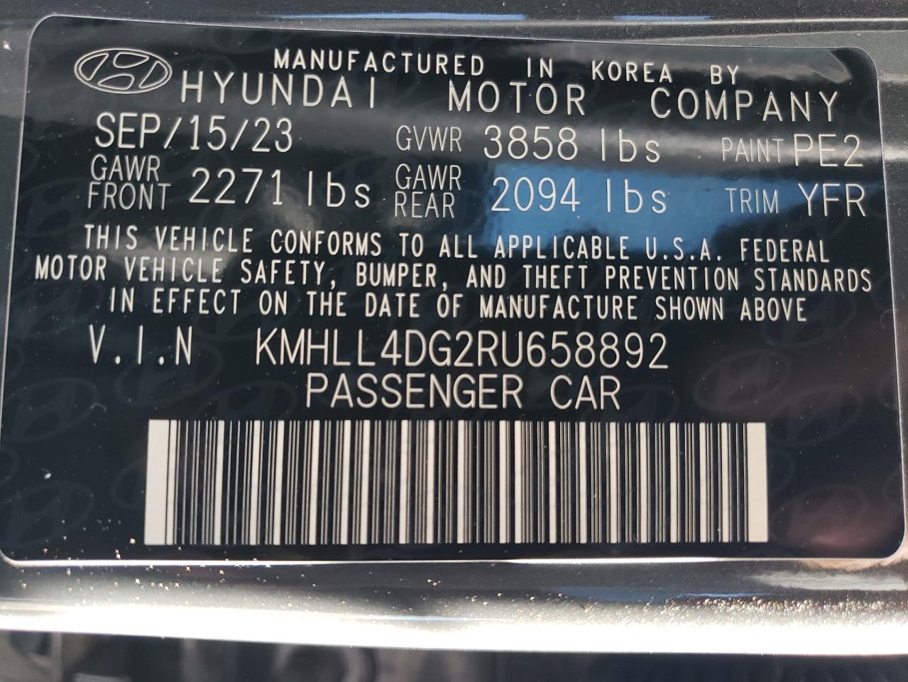 2024 HYUNDAI ELANTRA SE VIN:KMHLL4DG2RU658892