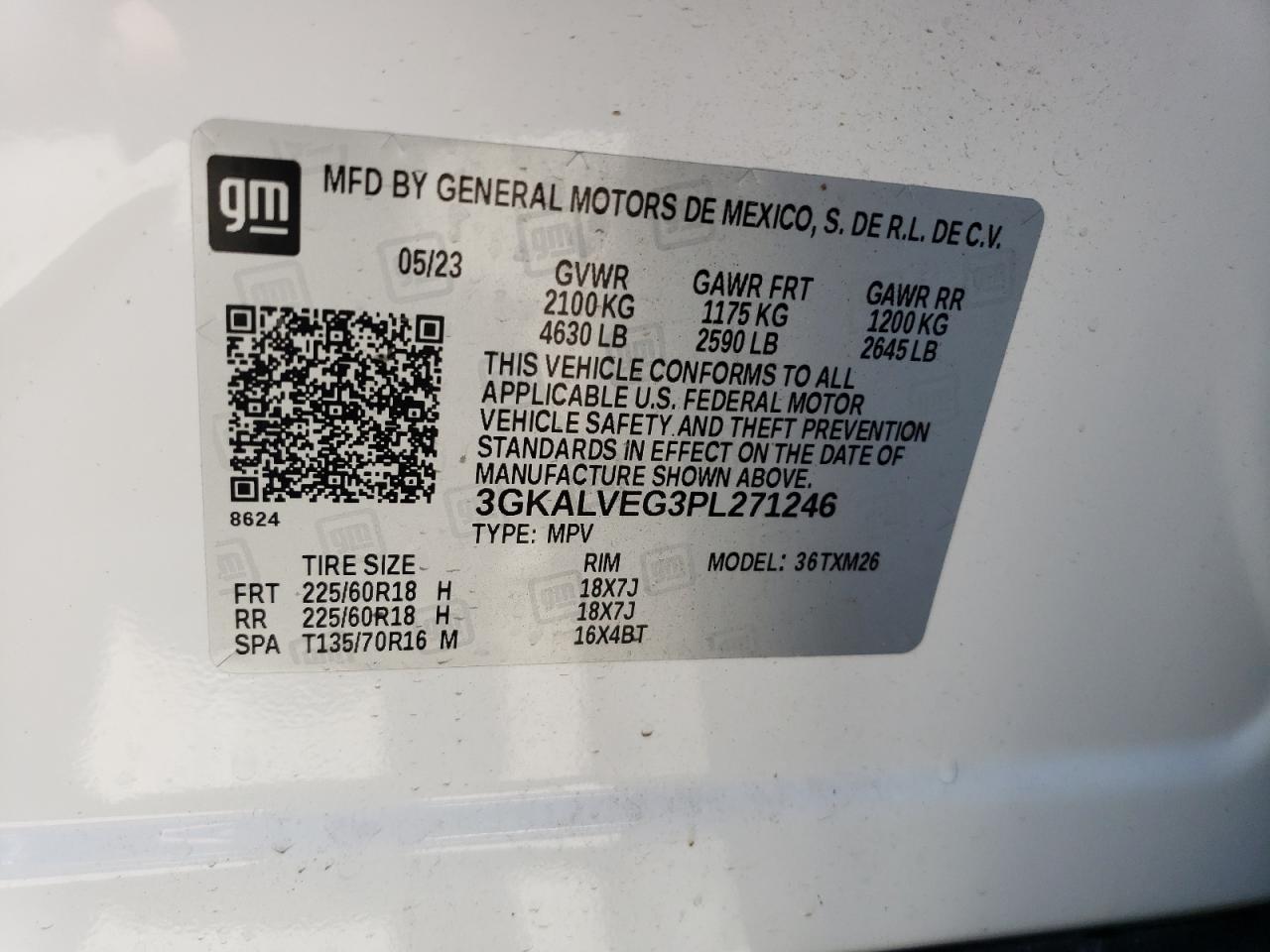 2023 GMC TERRAIN SLT VIN:3GKALVEG3PL271246