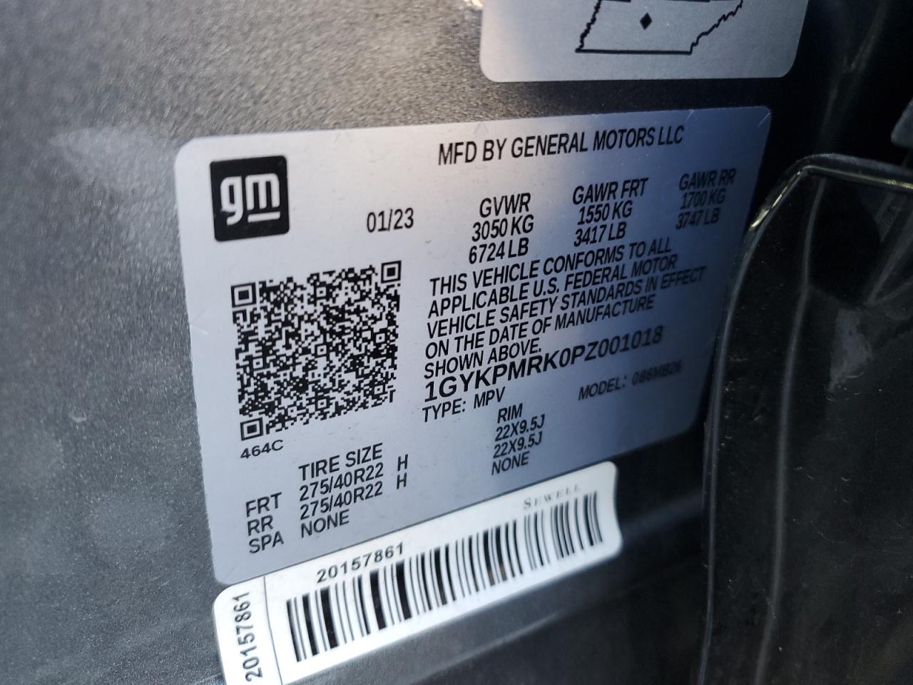 2023 CADILLAC LYRIQ LUXURY VIN:1GYKPMRK0PZ001018