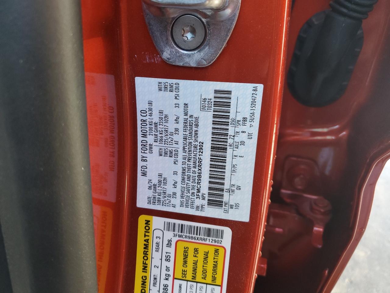 2024 FORD BRONCO SPORT BIG BEND VIN:3FMCR9B6XRRF12902
