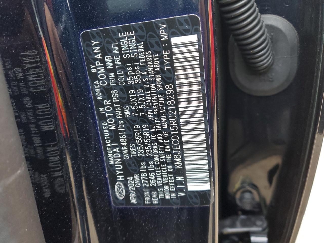 2024 HYUNDAI TUCSON LIMITED VIN:KM8JECD15RU218298