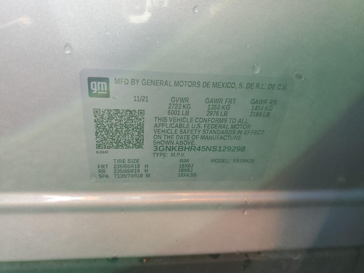 2022 CHEVROLET BLAZER 2LT VIN:3GNKBHR45NS129298