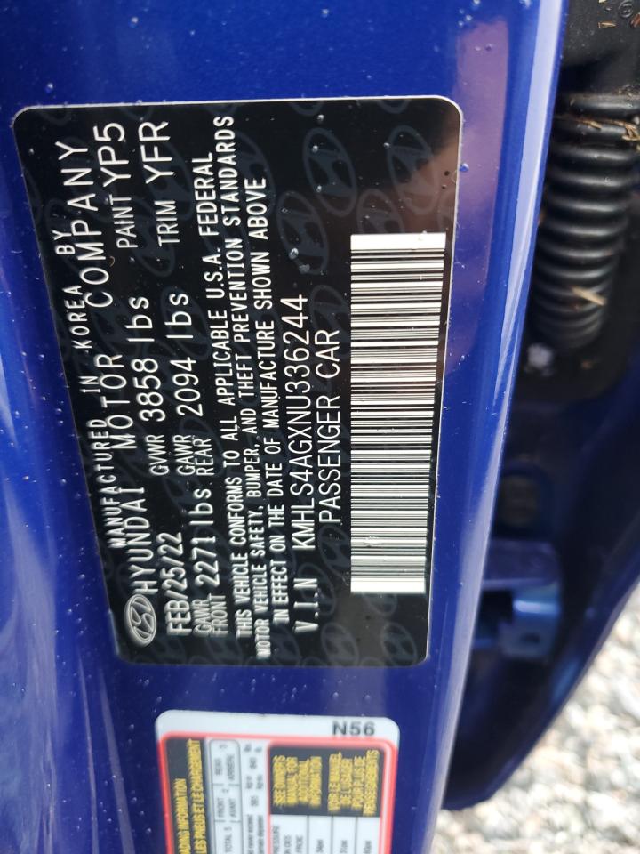 2022 HYUNDAI ELANTRA SEL VIN:KMHLS4AGXNU336244