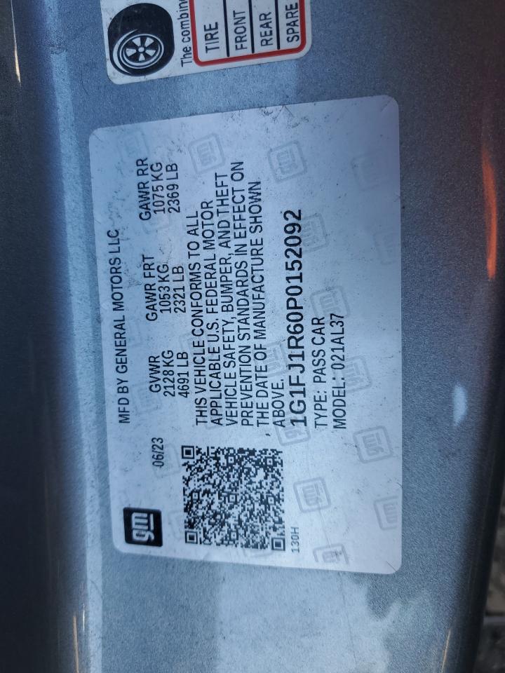 2023 CHEVROLET CAMARO ZL1 VIN:1G1FJ1R60P0152092