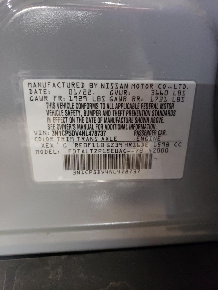 2022 NISSAN KICKS SR VIN:3N1CP5DV4NL478737