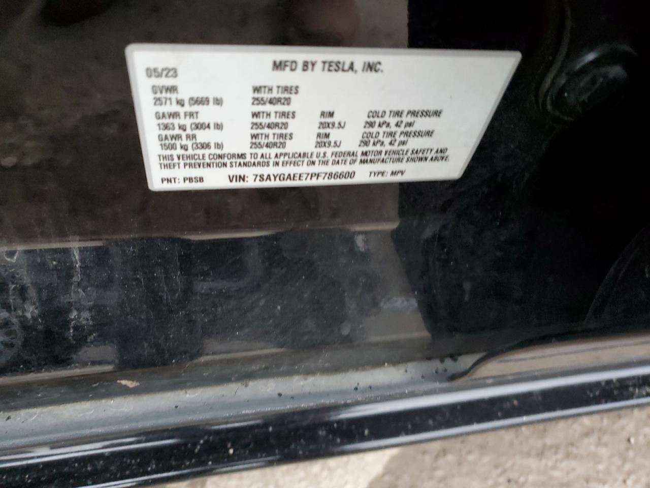 2023 TESLA MODEL Y  VIN:7SAYGAEE7PF786600