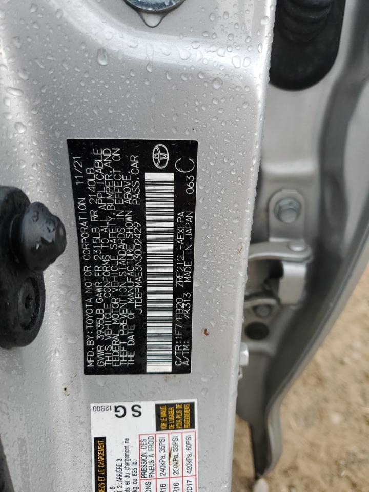 2022 TOYOTA COROLLA LE VIN:JTDEPMAE3N3002429