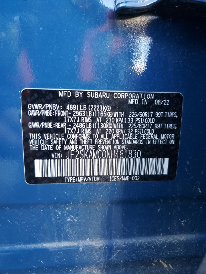 2022 SUBARU FORESTER WILDERNESS VIN:JF2SKAMC0NH481830