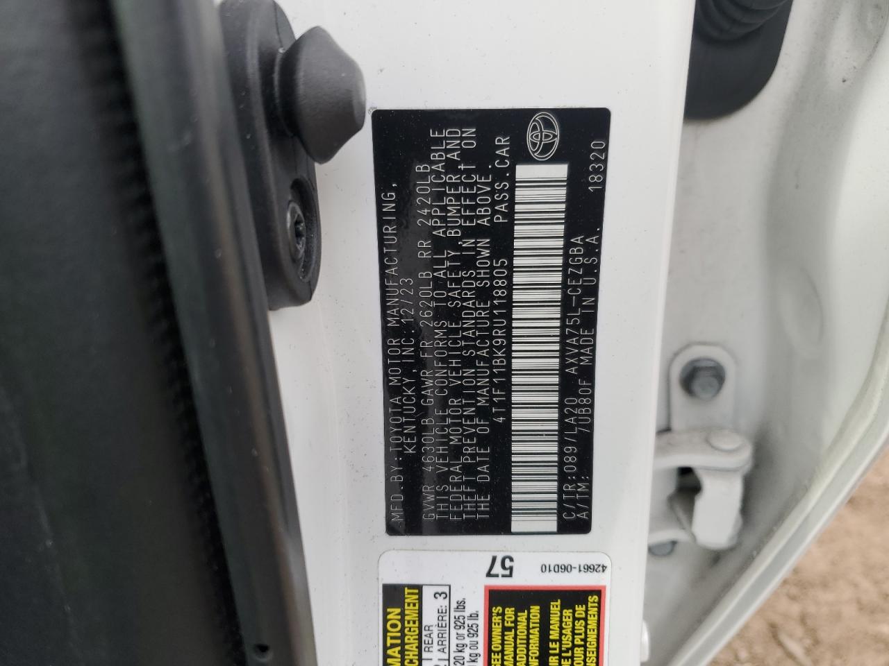 2024 TOYOTA CAMRY XLE VIN:4T1F11BK9RU118805