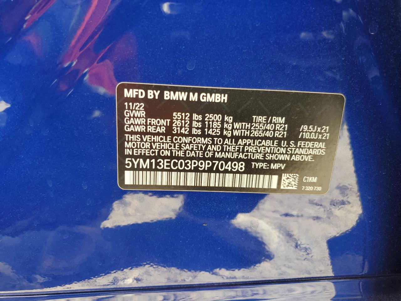 2023 BMW X3 M VIN:5YM13EC03P9P70498