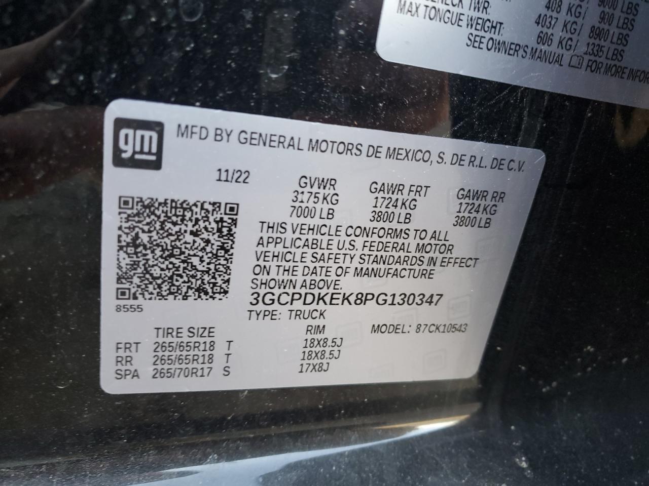 2023 CHEVROLET SILVERADO K1500 LT-L VIN:3GCPDKEK8PG130347