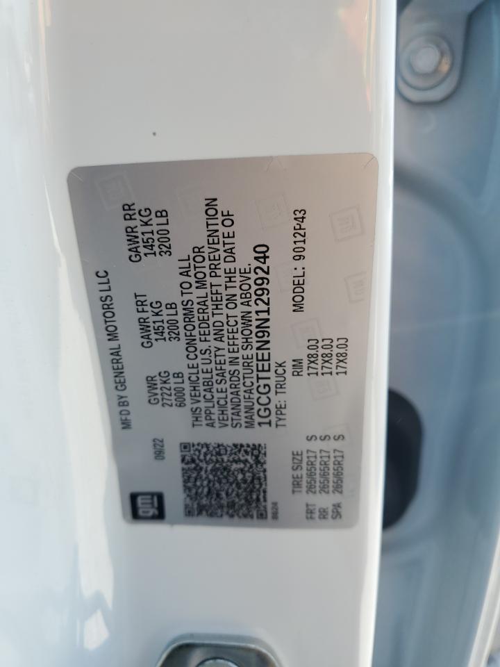 2022 CHEVROLET COLORADO ZR2 VIN:1GCGTEEN9N1299240