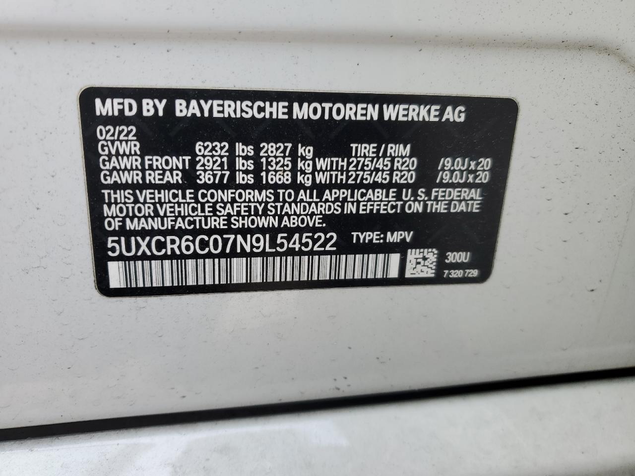 2022 BMW X5 XDRIVE40I VIN:4S4BTANC1M3205819