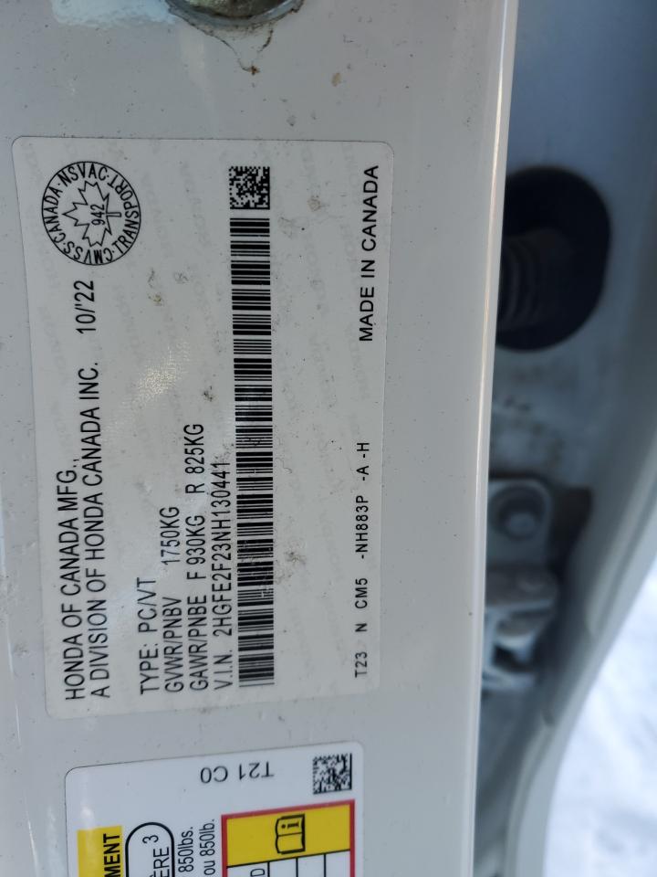 2022 HONDA CIVIC LX VIN:2HGFE2F23NH130441