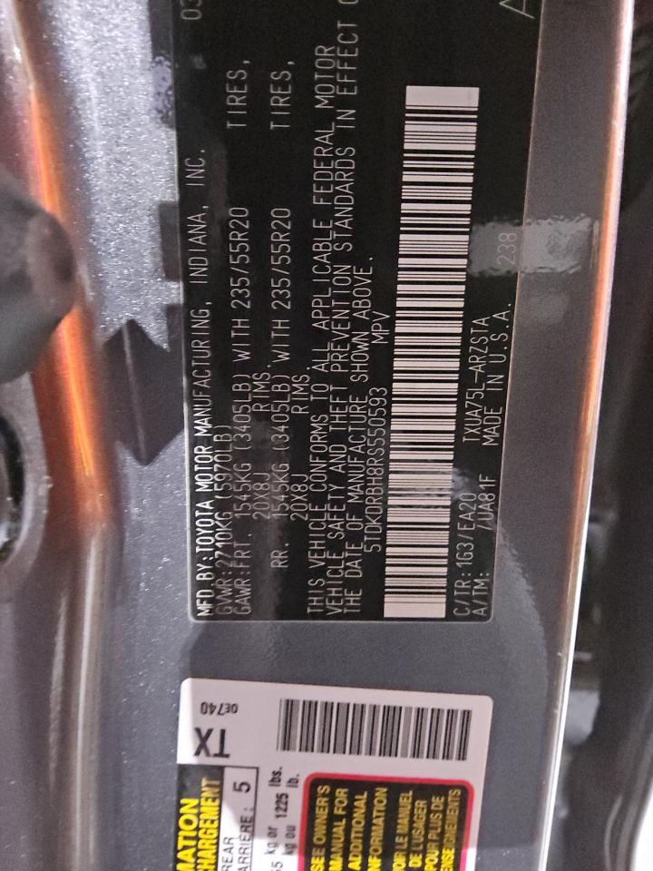 2024 TOYOTA HIGHLANDER LE VIN:5TDKDRBH8RS550593