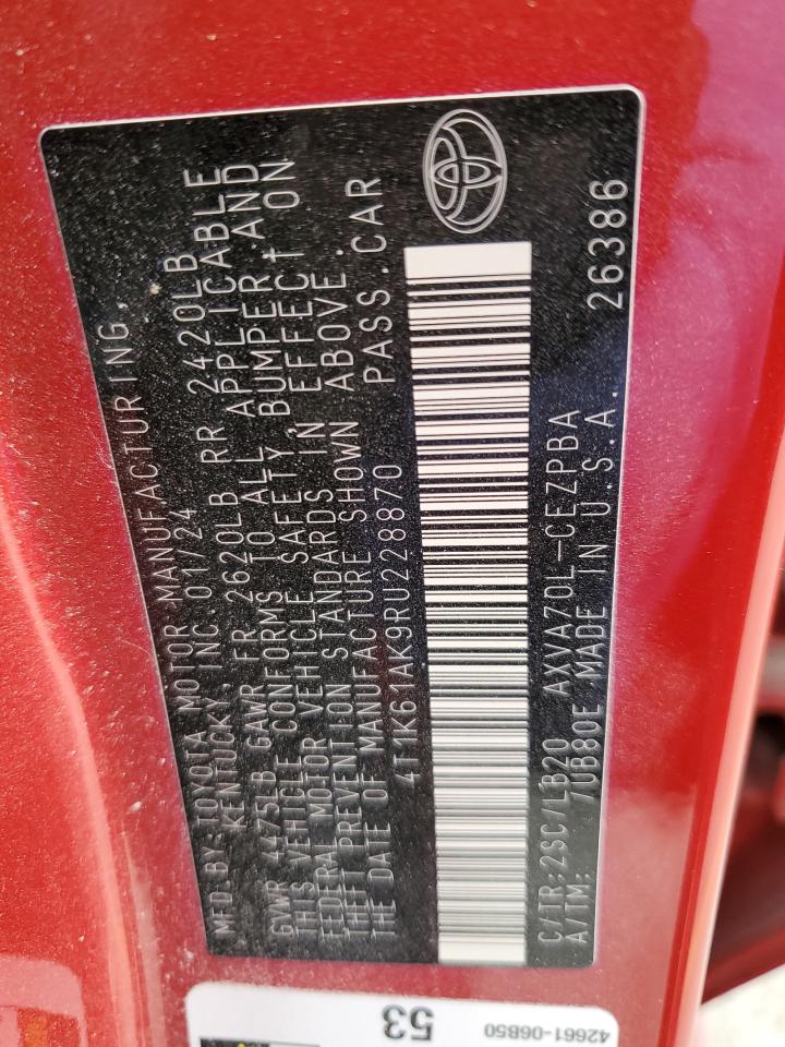 2024 TOYOTA CAMRY XSE VIN:4T1K61AK9RU228870