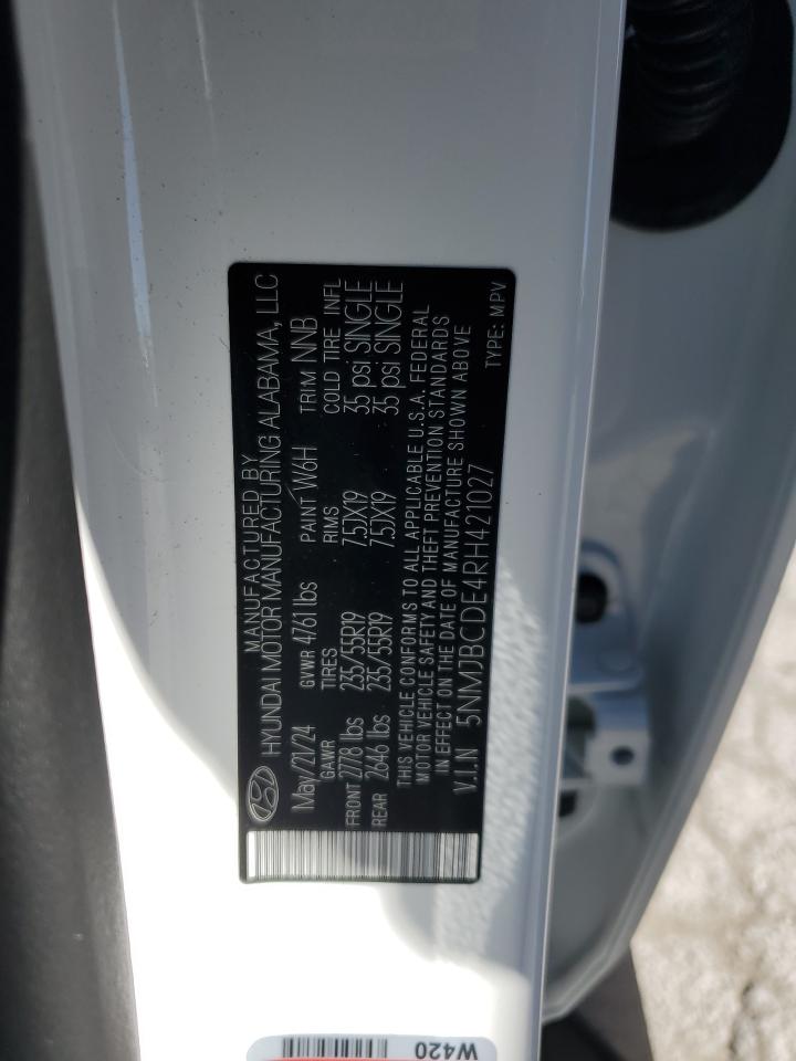 2024 HYUNDAI TUCSON SEL VIN:5NMJBCDE4RH421027