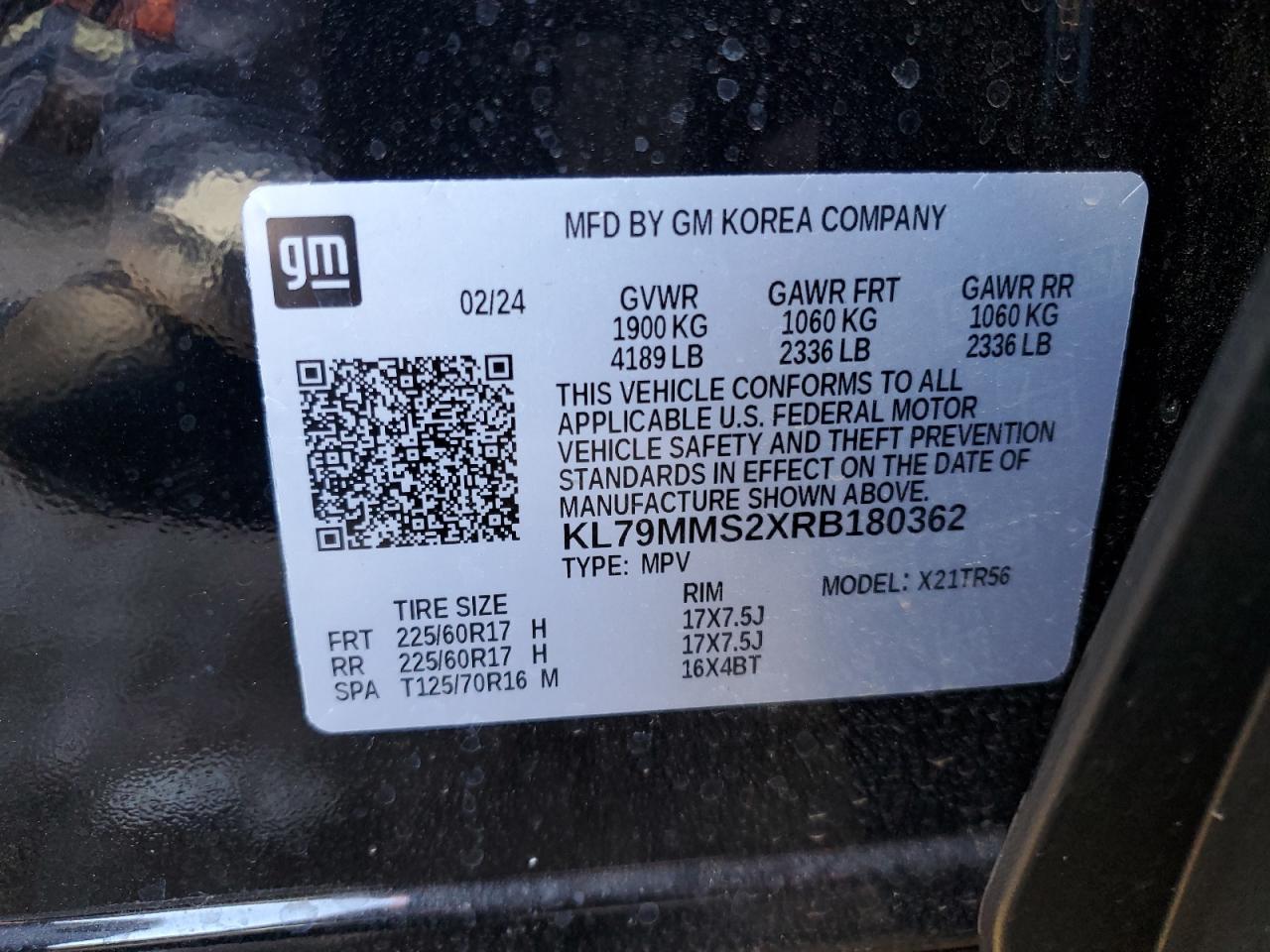 2024 CHEVROLET TRAILBLAZER LS VIN:KL79MMS2XRB180362