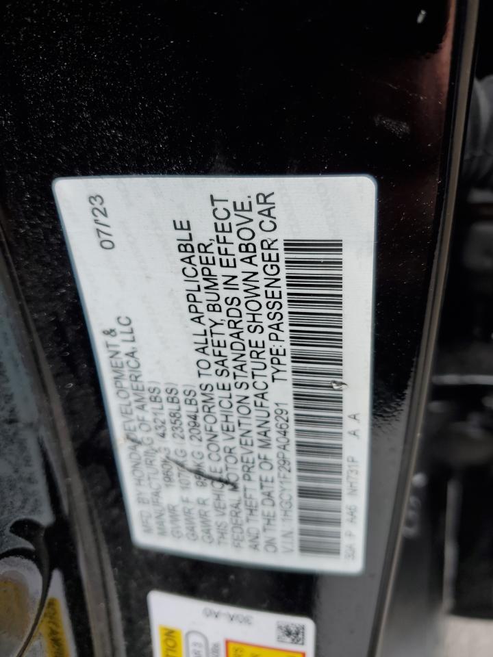 2023 HONDA ACCORD LX VIN:1HGCY1F29PA046291