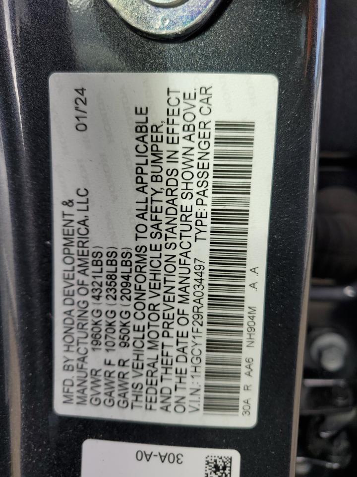 2024 HONDA ACCORD LX VIN:1HGCY1F29RA034497