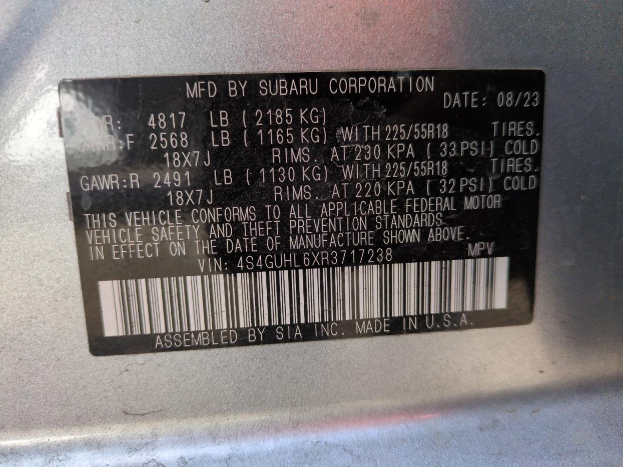 2024 SUBARU CROSSTREK LIMITED VIN:4S4GUHL6XR3717238