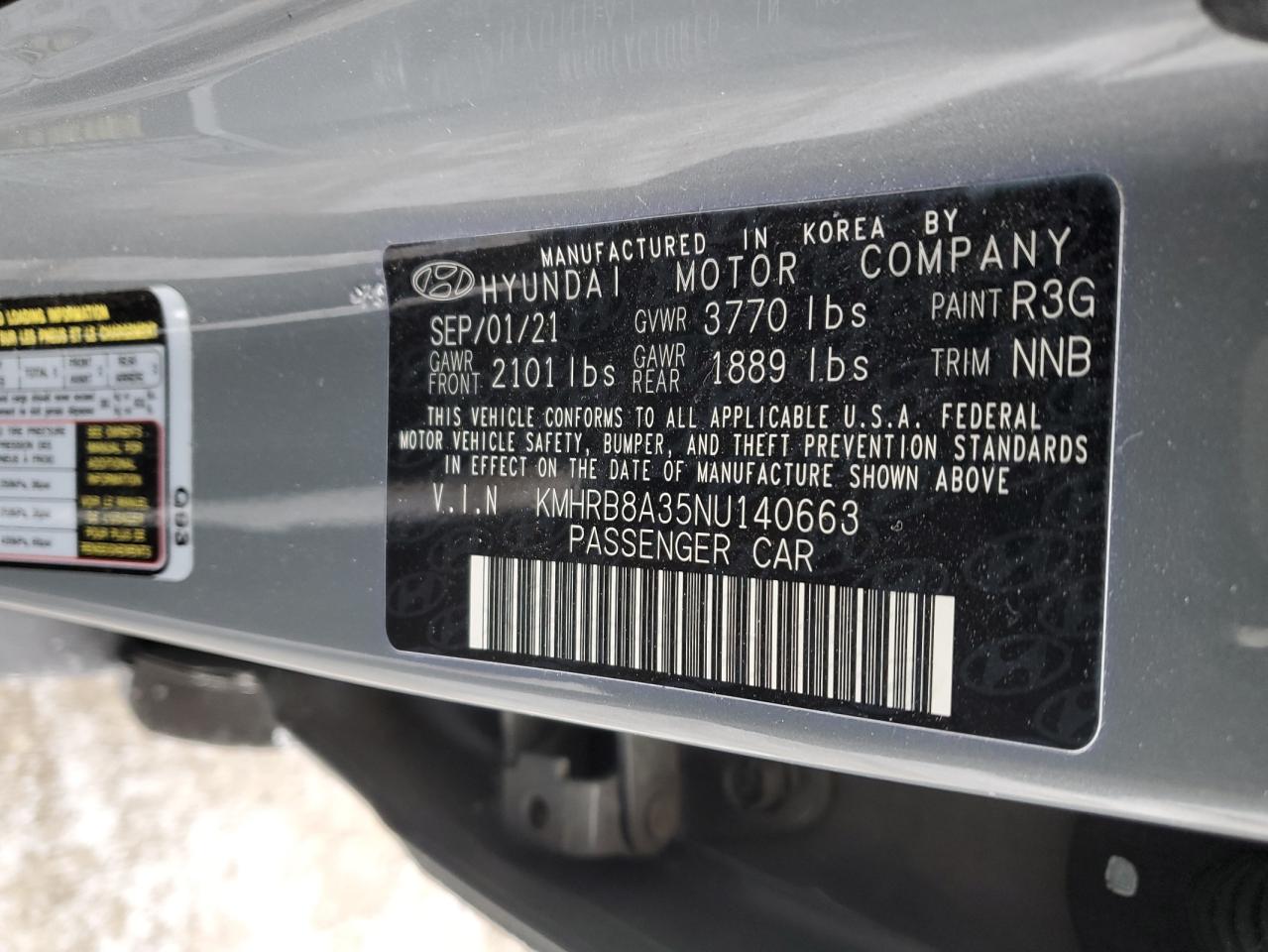 2022 HYUNDAI VENUE SE VIN:KMHRB8A35NU140663