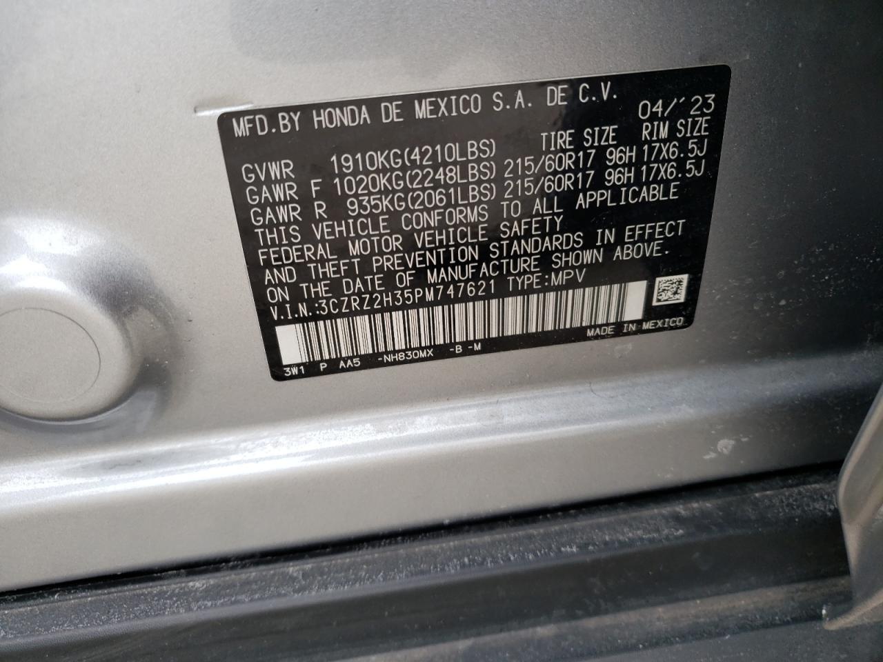 2023 HONDA HR-V LX VIN:5TFHW5F18BX169563