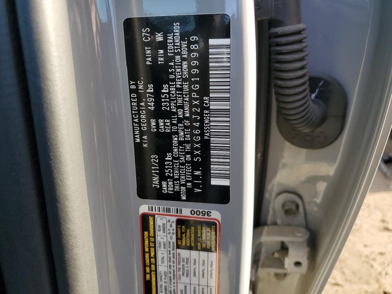 2023 KIA K5 GT LINE VIN:5XXG64J2XPG199989