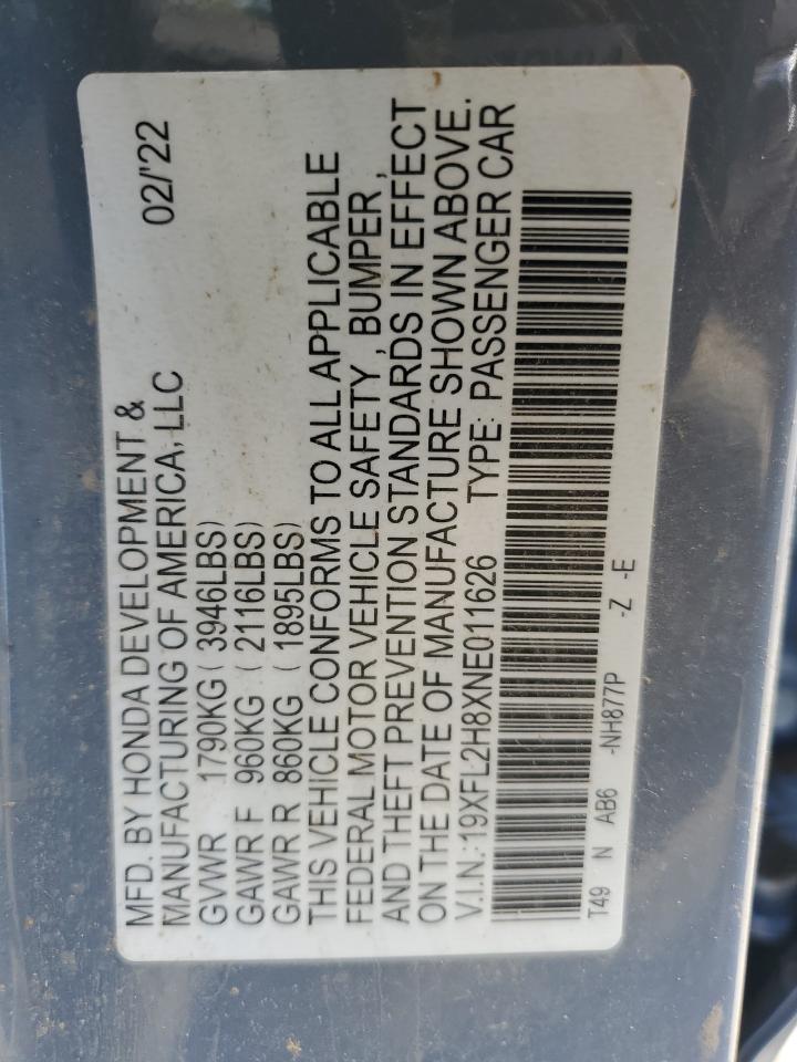 2022 HONDA CIVIC SPORT VIN:19XFL2H8XNE011626