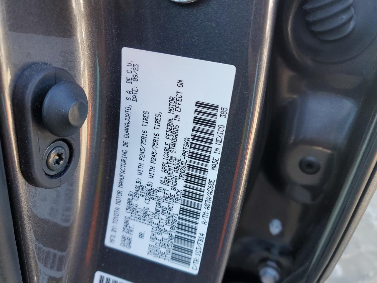 2023 TOYOTA TACOMA DOUBLE CAB VIN:3TYAX5GN0PT089871