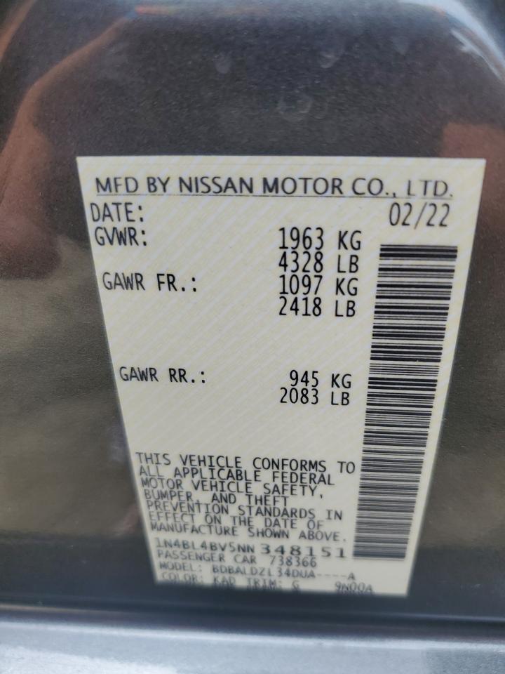 2022 NISSAN ALTIMA S VIN:1N4BL4BV5NN348151