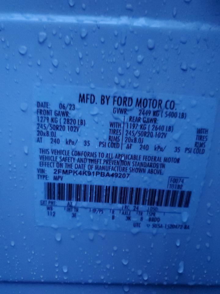 2023 FORD EDGE TITANIUM VIN:2FMPK4K91PBA49207