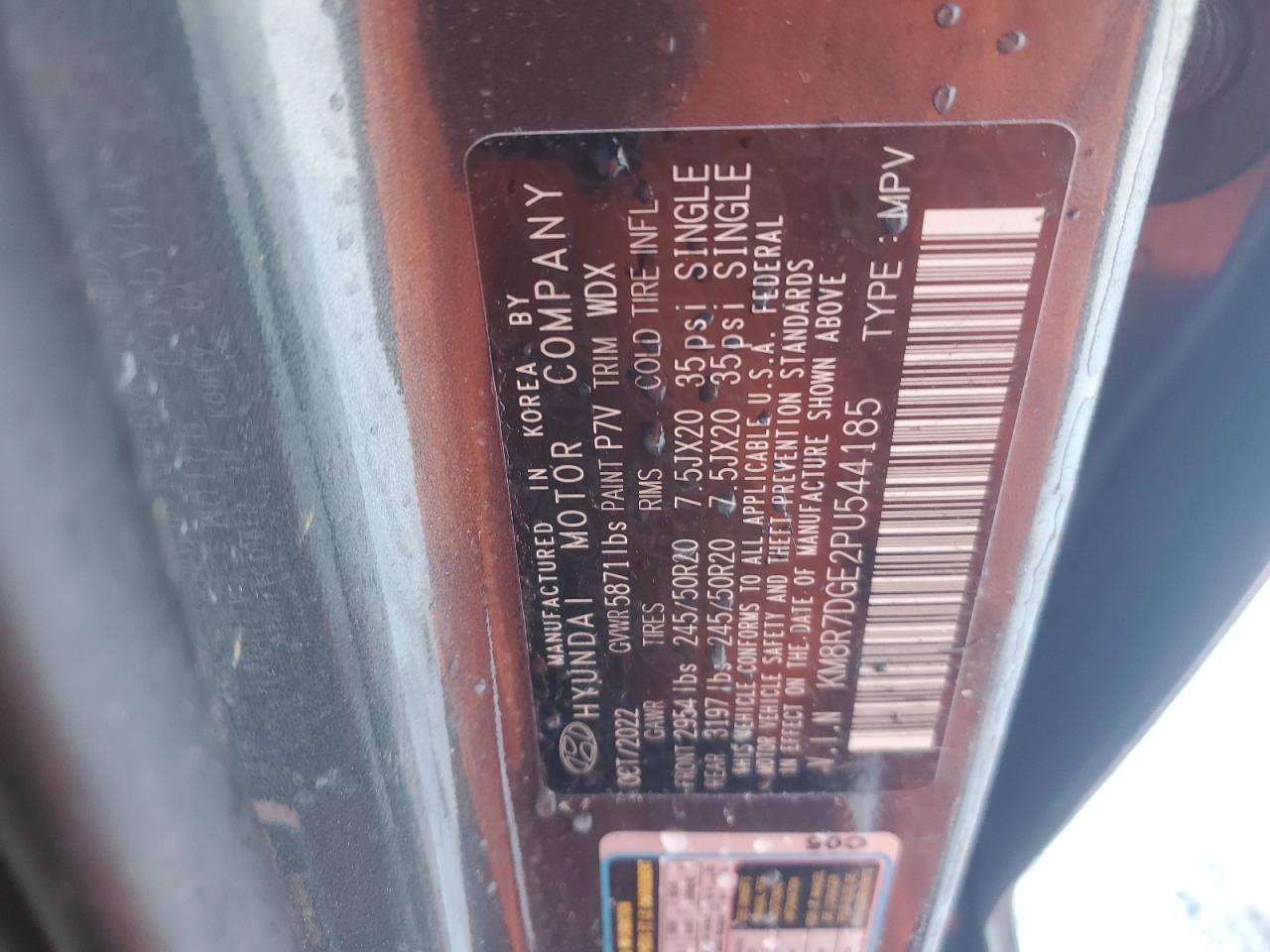 2023 HYUNDAI PALISADE CALLIGRAPHY VIN:KM8R7DGE2PU544185