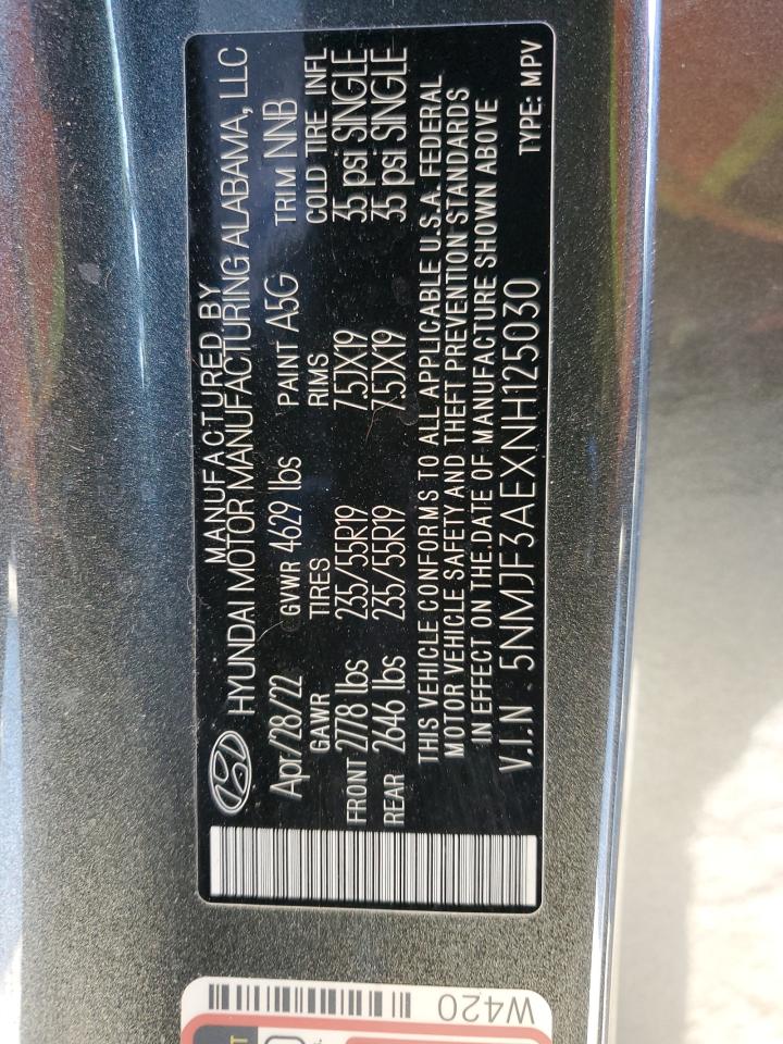 2022 HYUNDAI TUCSON SEL VIN:5NMJF3AEXNH125030