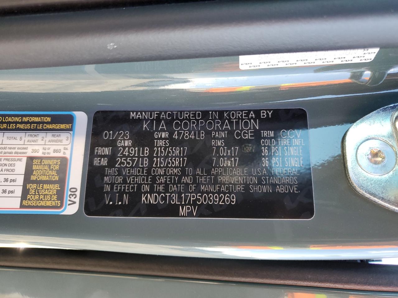 2023 KIA NIRO WAVE VIN:KNDCT3L17P5039269