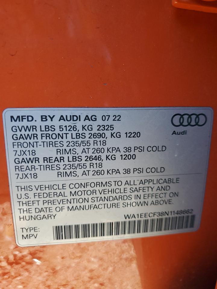 2022 AUDI Q3 PREMIUM PLUS S LINE 45 VIN:WA1EECF38N1148662