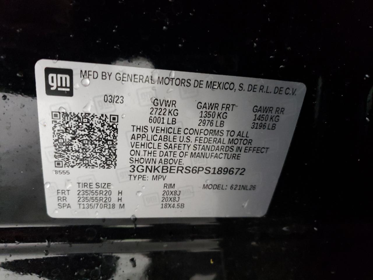 2023 CHEVROLET BLAZER RS VIN:3GNKBERS6PS189672